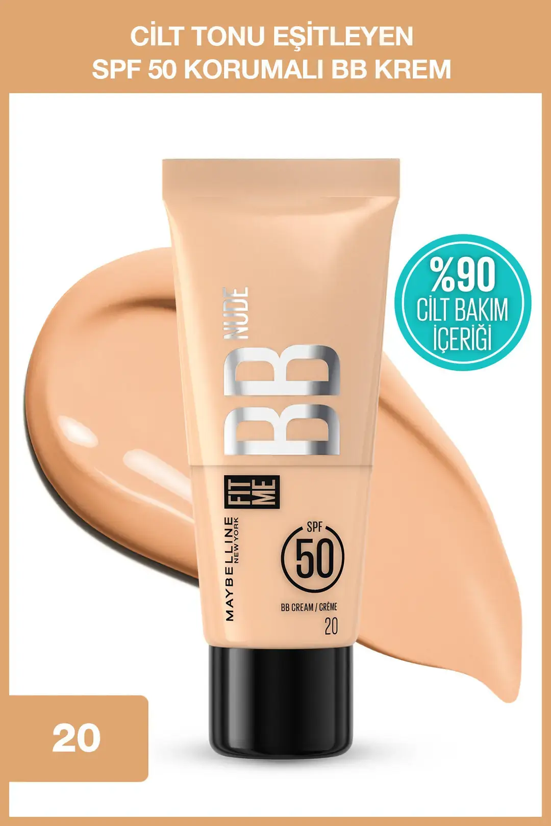 Maybelline Fit Me Nude Cilt Bakımı Etkili Nemlendirici SPF50 BB Krem - 20