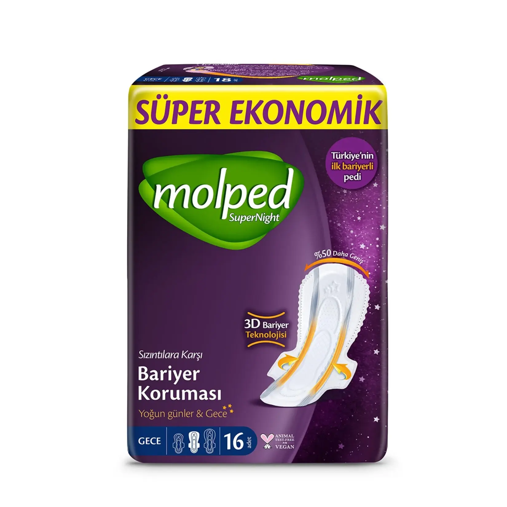 Molped Supernight Gece Süper Ekonomik Ped 16 Adet