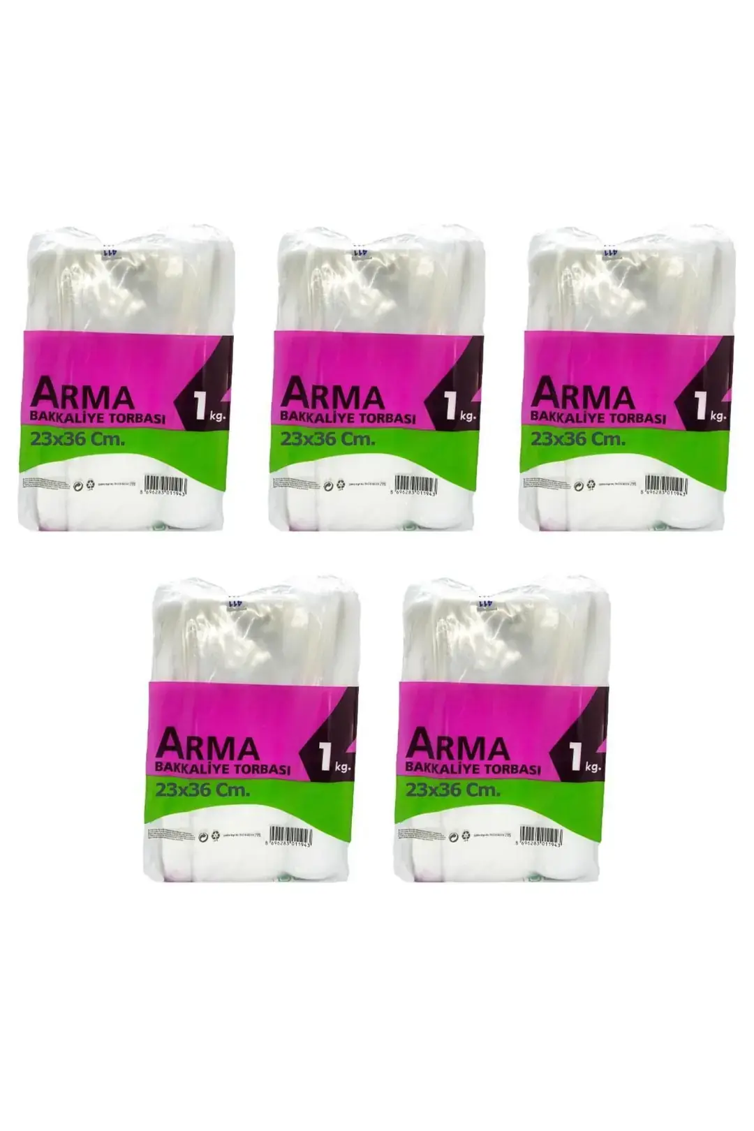 Naksan Arma Şeffaf Naylon 2 lik 23x36 Cm. Bakkaliye Poşeti Torbası - 1 Kg. - Ort. 190 Adet - 5 Paket