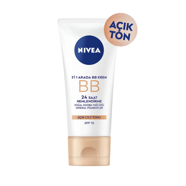 Nivea Nemlendirici BB Krem 50ml, Cilt Tonu Eşitleyici, SPF15 Güneş Koruyucu, Gözenek Görünümü, Açık Ton