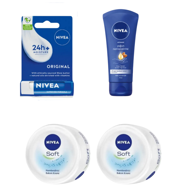 Nivea Yoğun Nemlendirici El Kremi 75ml, Original Dudak Kremi, Nemlendirici Soft Bakım Kremi 50ml x2
