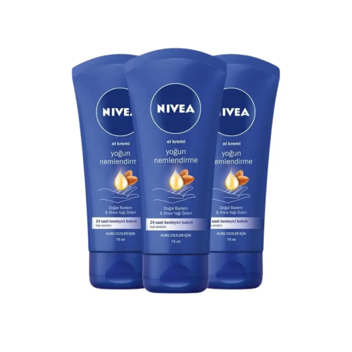 Nivea Yoğun Nemlendirici ve Besleyici El Bakım Kremi 75ml, Doğal Badem, Shea Yağı Özü, Kuru Cilt, X3 Adet