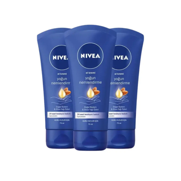 Nivea Yoğun Nemlendirici ve Besleyici El Bakım Kremi 75ml, Doğal Badem, Shea Yağı Özü, Kuru Cilt, X3 Adet