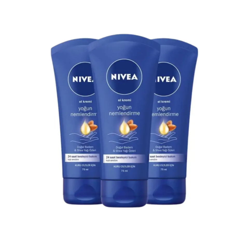 Nivea Yoğun Nemlendirici ve Besleyici El Bakım Kremi 75ml, Doğal Badem, Shea Yağı Özü, Kuru Cilt, X3 Adet