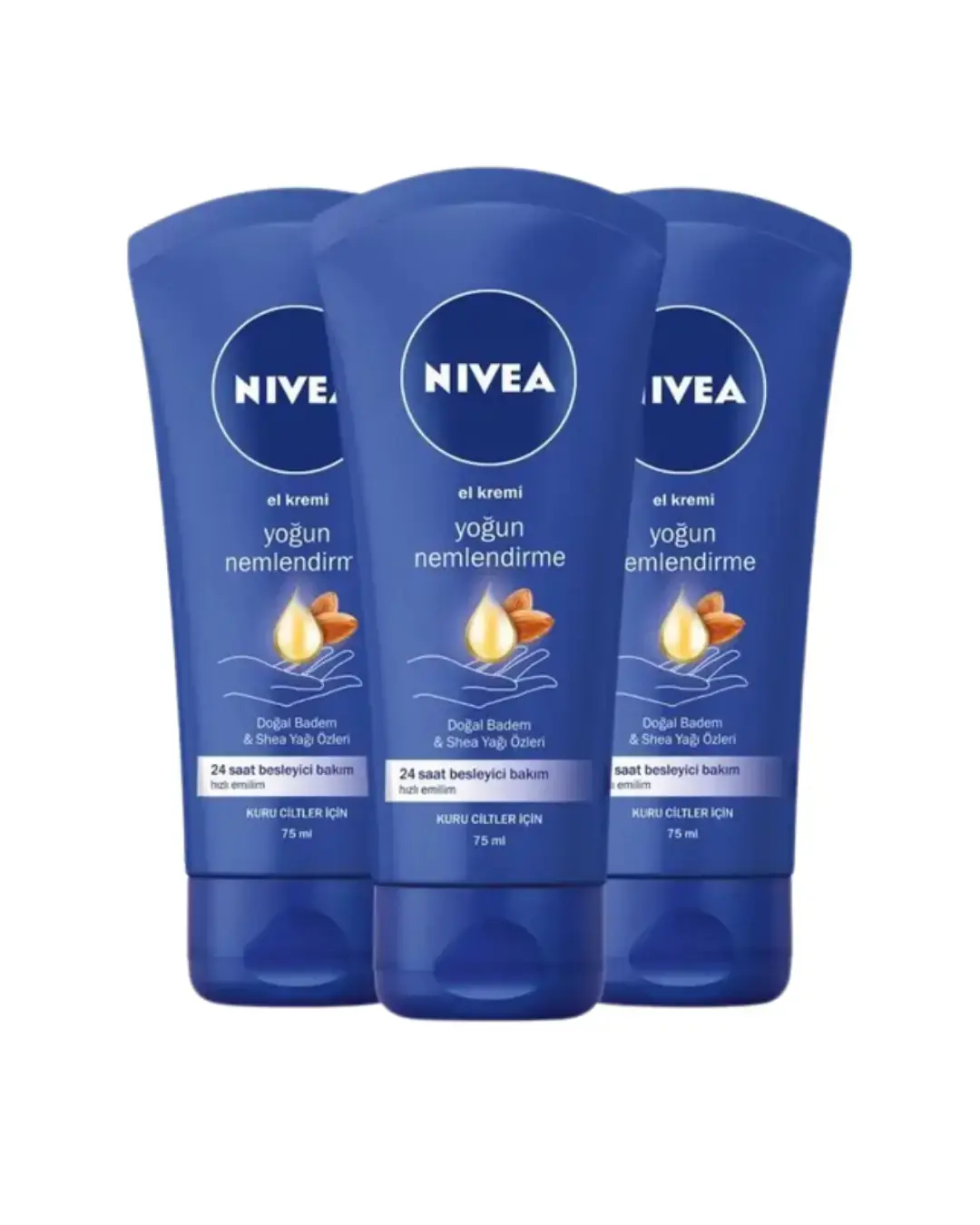 Nivea Yoğun Nemlendirici ve Besleyici El Bakım Kremi 75ml, Doğal Badem, Shea Yağı Özü, Kuru Cilt, X3 Adet
