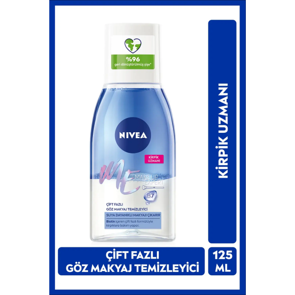 Nivea Çift Fazlı Göz Makyaj Temizleyici Make Up Expert 125 ml,Biotin,Kirpik Bakımı,Suya Dayanıklı Makyaj