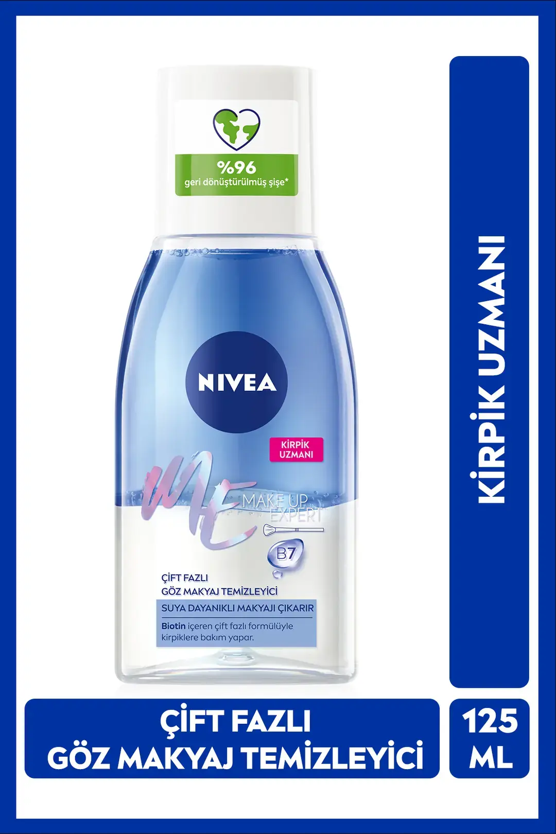 Nivea Çift Fazlı Göz Makyaj Temizleyici Make Up Expert 125 ml,Biotin,Kirpik Bakımı,Suya Dayanıklı Makyaj