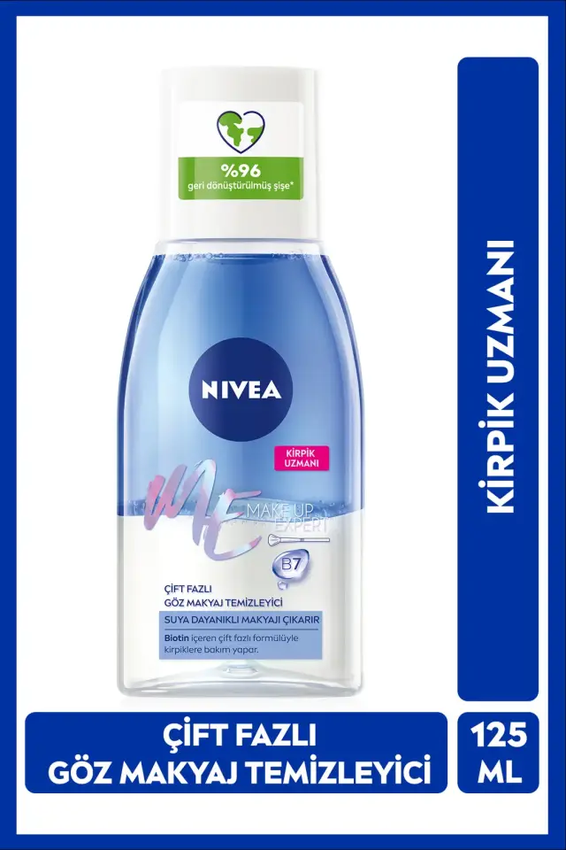 Nivea Çift Fazlı Göz Makyaj Temizleyici Make Up Expert 125 ml,Biotin,Kirpik Bakımı,Suya Dayanıklı Makyaj