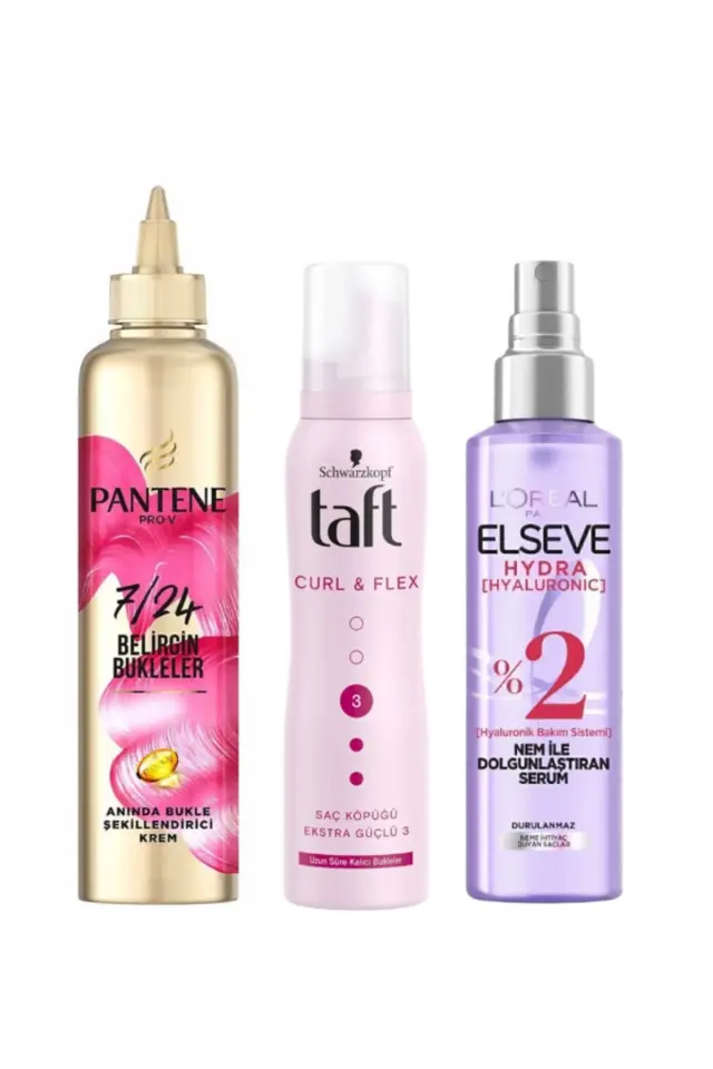 Pantene 7/24 Saç Bakım Kremi Bukle 300 ml + Taft Saç Köpüğü Bukle + Saç Dolgunlaştırıcı Sprey Serum