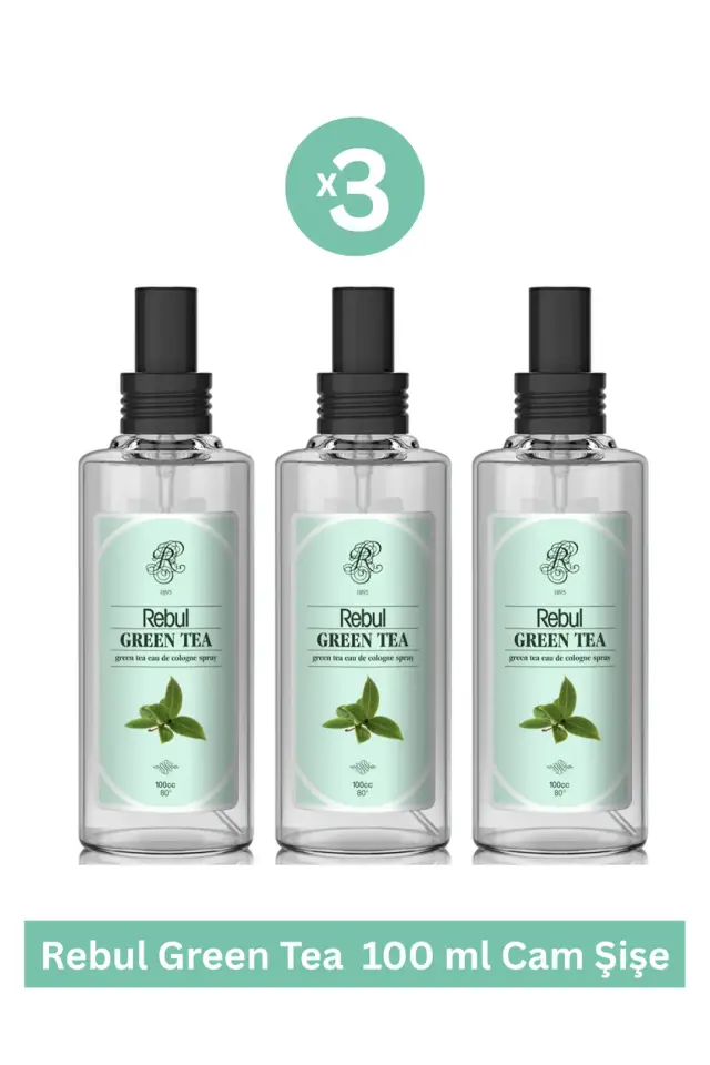 Rebul Green Tea 125 ml Sprey Başlıklı Cam Şişe Kolonya * 3 Adet