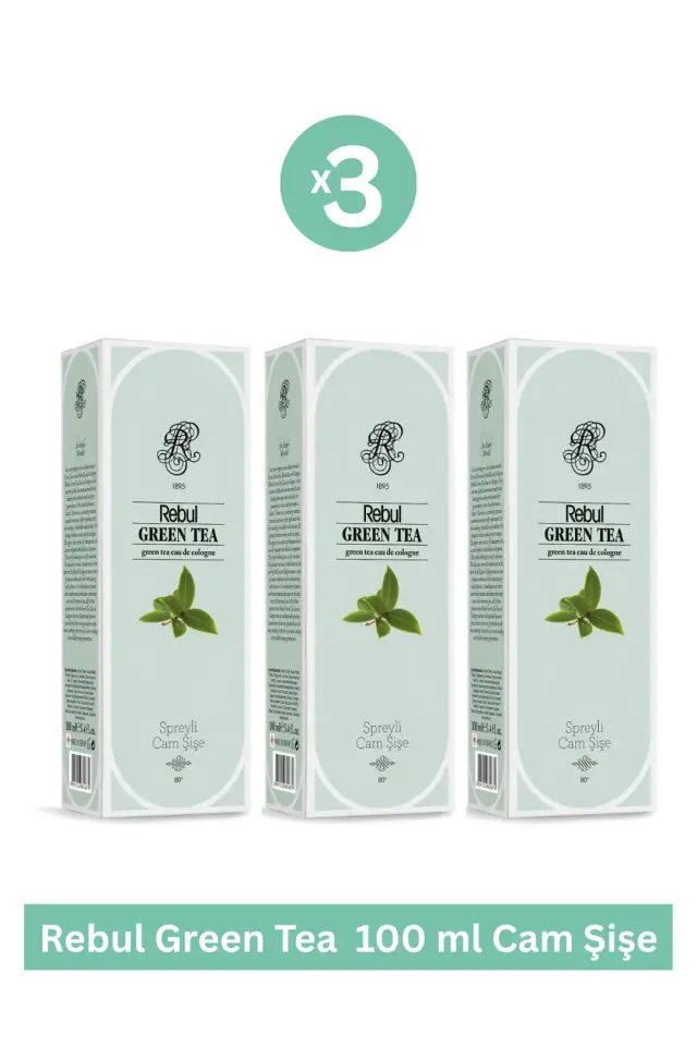 Rebul Green Tea 125 ml Sprey Başlıklı Cam Şişe Kolonya * 3 Adet