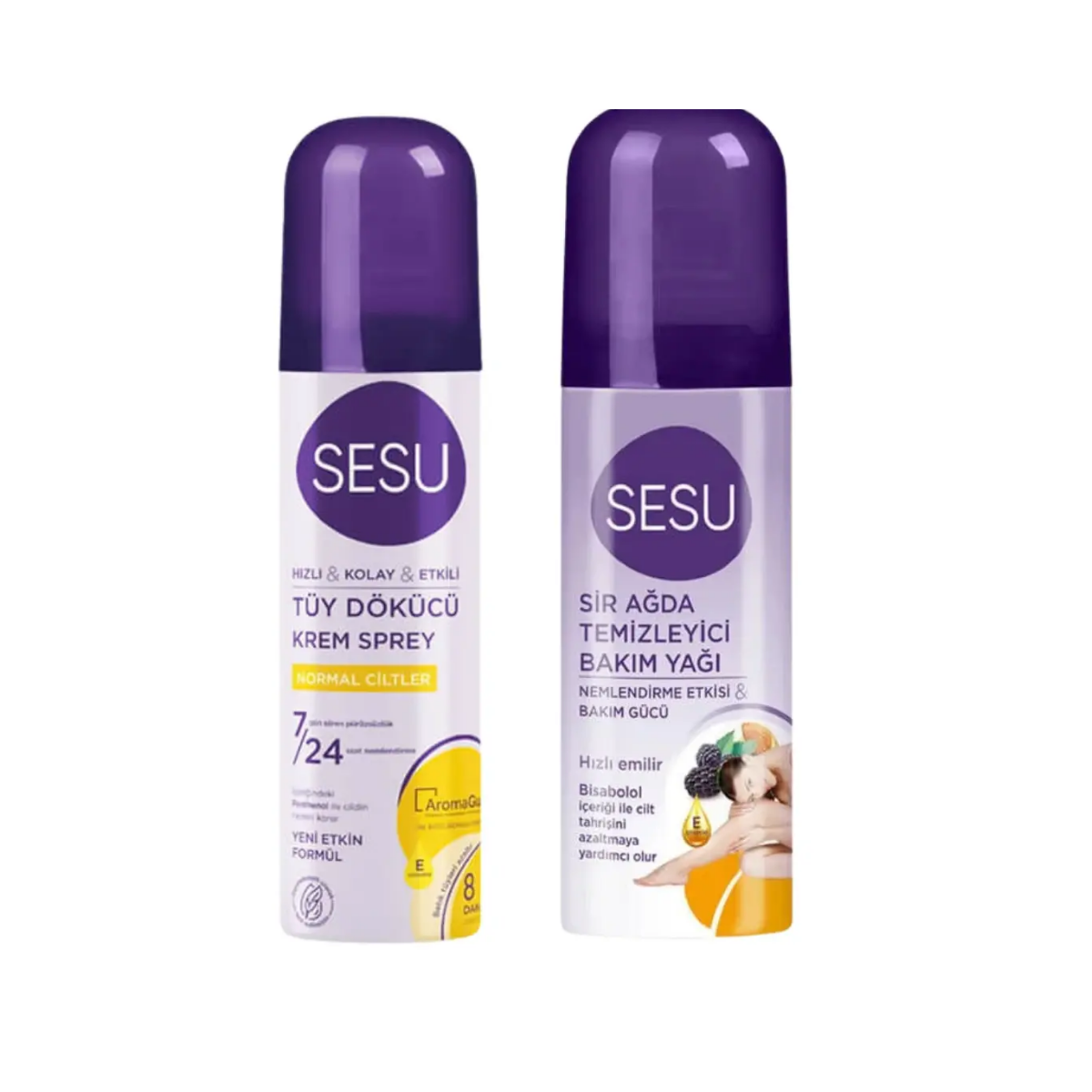 Sesu Tüy Dökücü Krem Sprey Normal Ciltler 150 ml + Sesu Ağda Temizleyici Bakım Yağı 150 ml 2'Li Ağda Set