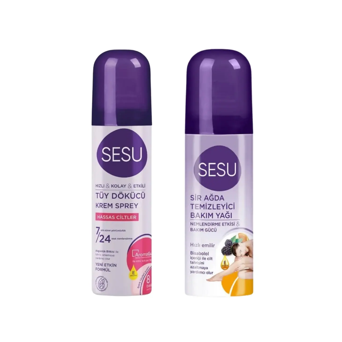 Sesu Tüy Dökücü Sprey 150 ml Hassas Ciltler+ Sesu Ağda Temizleyici Bakım Yağı 150 ml 2'Li Ağda Set