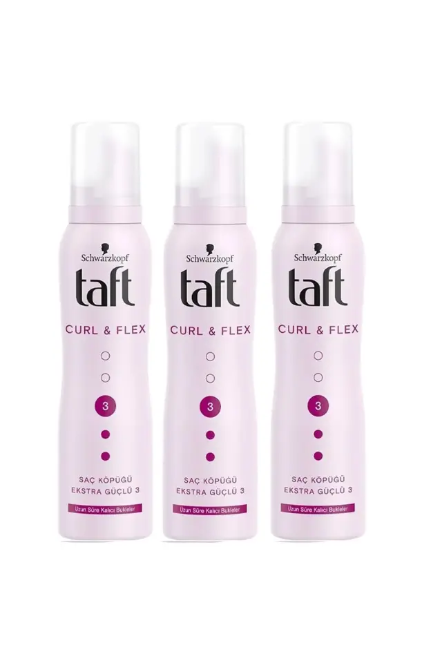 Taft Saç Köpüğü Curl & Flex Ekstra Güçlü 3 Uzun Süre Kalıcı Bukleler 150 Ml X 3 Adet