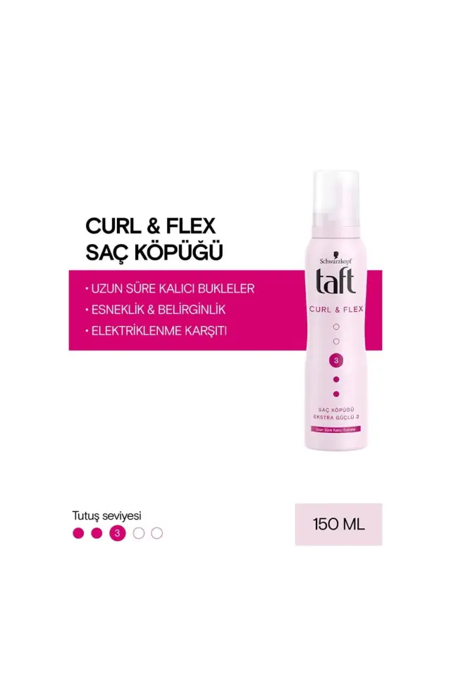 Taft Saç Köpüğü Curl & Flex Ekstra Güçlü 3 Uzun Süre Kalıcı Bukleler 150 Ml X 3 Adet