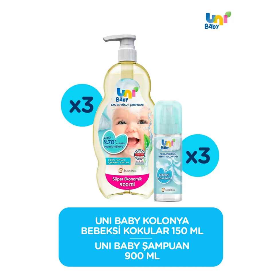 Uni Baby Bebek Bakım Seti ( Bebeksi Kokular Kolonya 3x150 ml Şampuan 3x900ml)