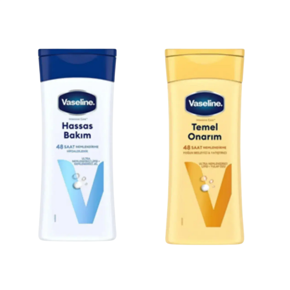 Vaseline Vücut Losyonu Temel Onarım Kuru Ciltler İçin 200 ml ve Hassas Bakım Kuru Çok Kuru ve Hassas