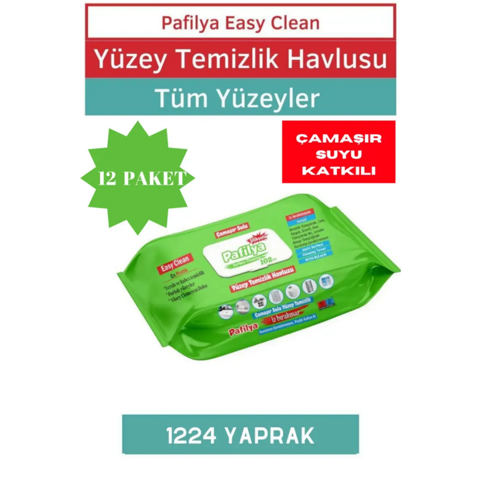 Çamaşır Sulu Easy Clean Yüzey Temizlik Havlusu 12x102 (1224 Yaprak)