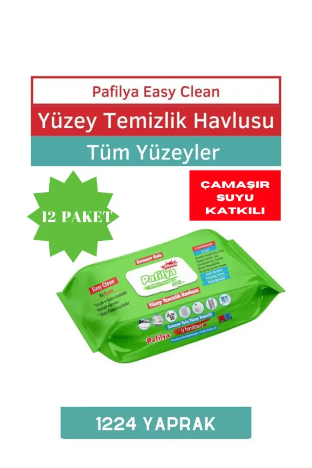 Çamaşır Sulu Easy Clean Yüzey Temizlik Havlusu 12x102 (1224 Yaprak)