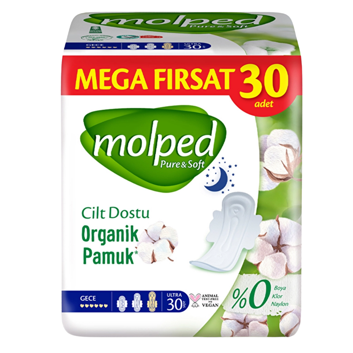 Molped Pure & Soft Mega Paket Gece Hijyenik Ped 30'lu
