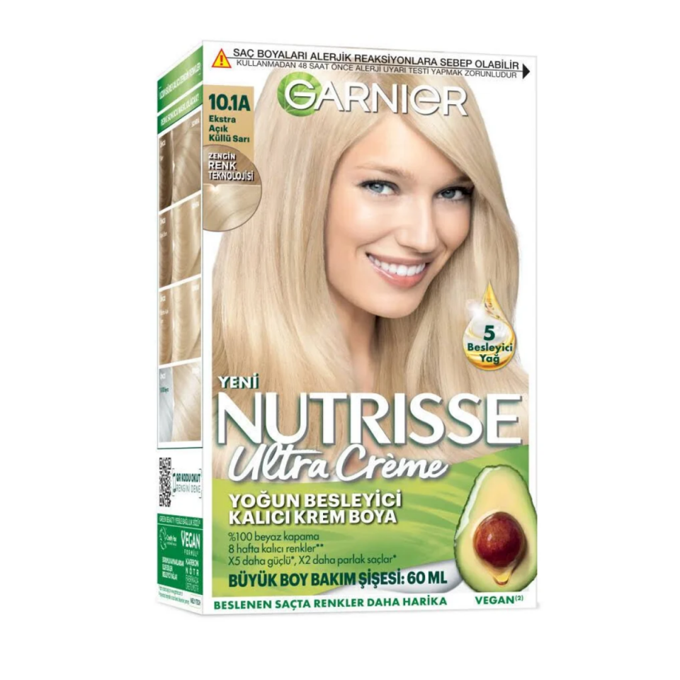 Garnier Nutrisse Besleyici Kalıcı Krem Saç Boyası 10.1A Ekstra Açık Küllü Sarı