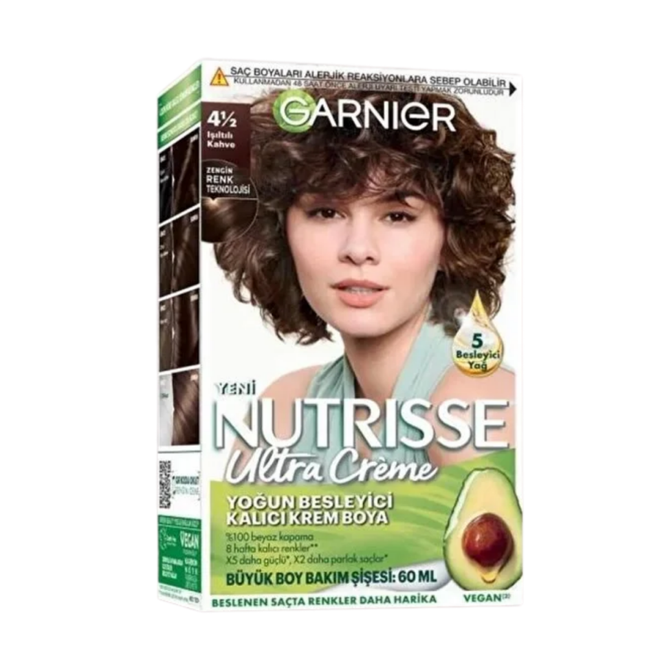 Garnier Nutrisse Yoğun Besleyici Kalıcı Krem Saç Boyası 4 1:2 Işıltılı Kahve