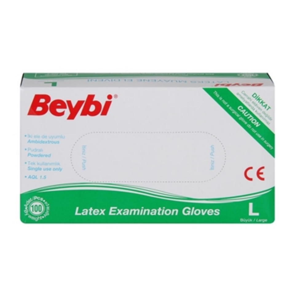 Beybi Muayene Eldiveni 100'lü Kutu Pudralı Büyük Boy Lateks