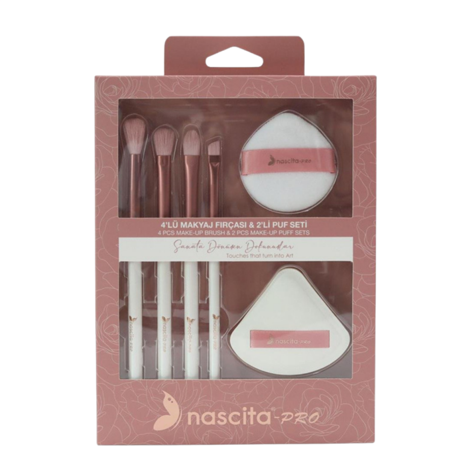 Nascita 4’lü Makyaj Fırça Seti ve 2’li Puf Seti 162 – Profesyonel Makyaj Seti
