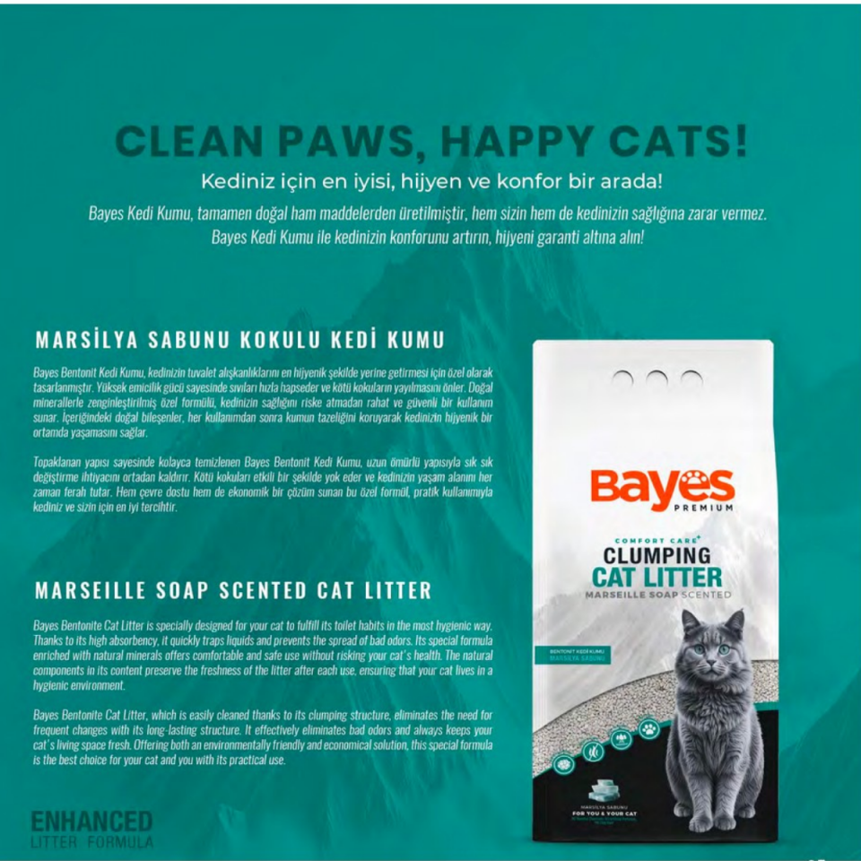 Bayes Bentonit Kedi Kumu Marsilya Sabunu 5 kg