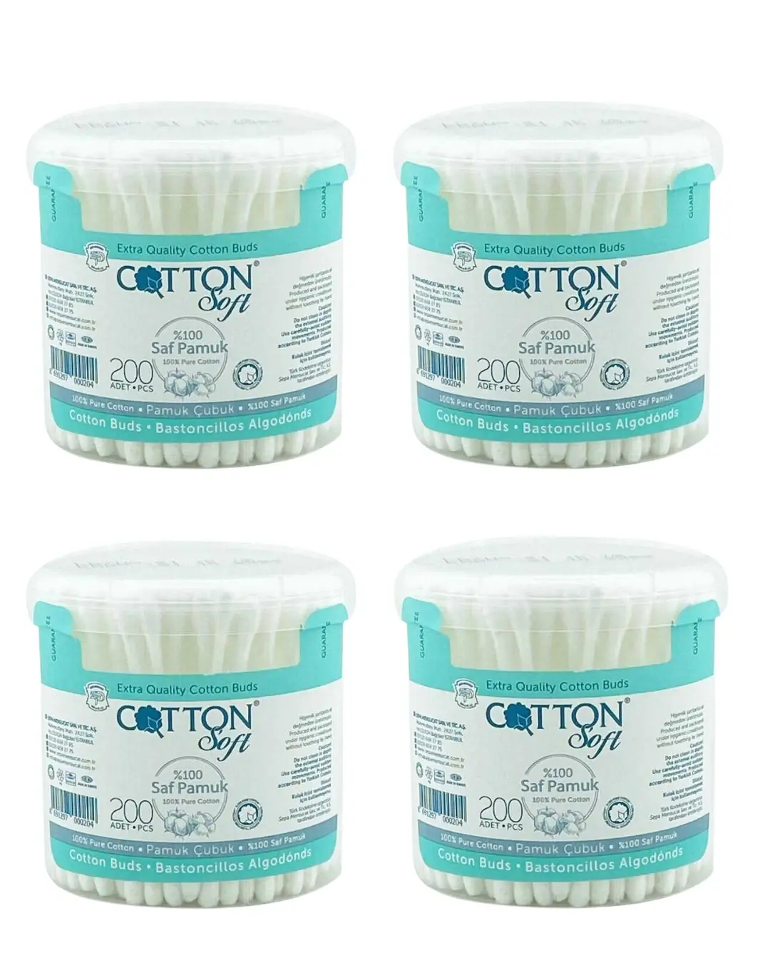 Cotton Soft Pamuk Kulak Temizleme Pamuğu 200 Adet Kulak Çubuğu x4 Paket
