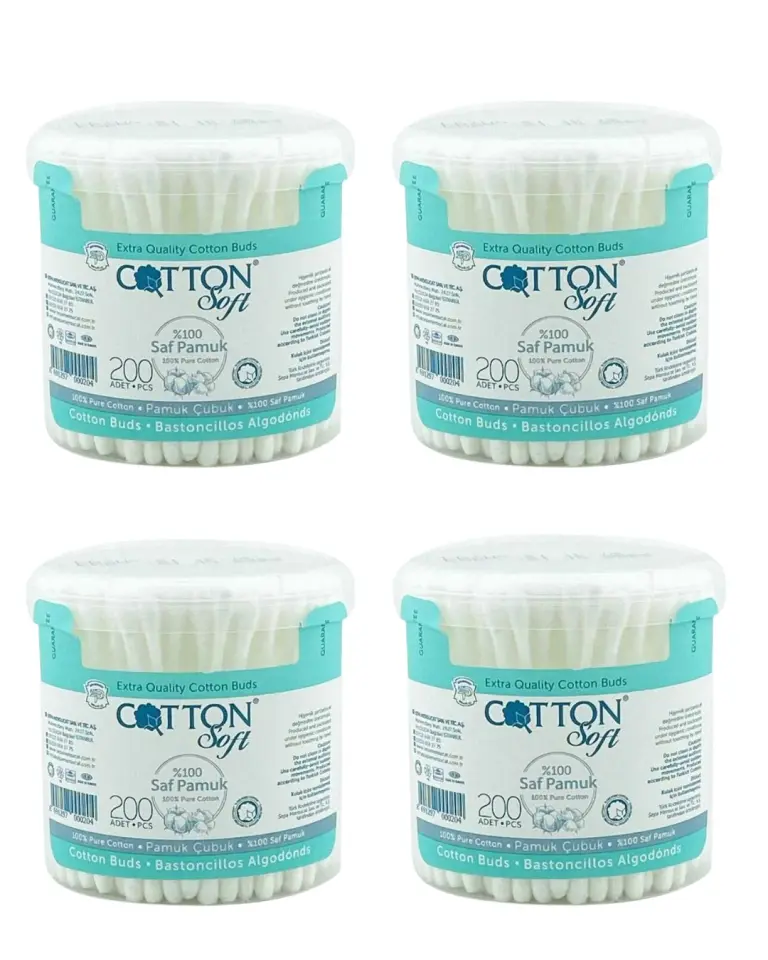 Cotton Soft Pamuk Kulak Temizleme Pamuğu 200 Adet Kulak Çubuğu x4 Paket