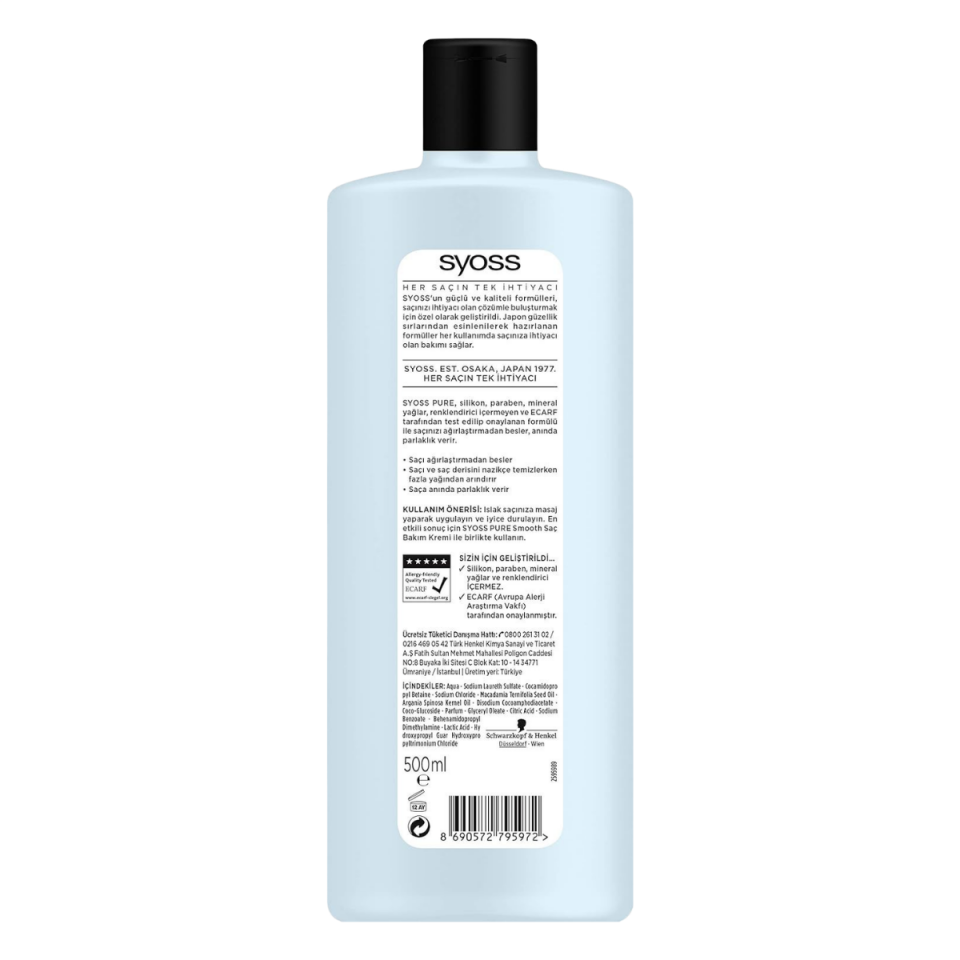 Syoss Pure Smooth Micellar Silikonsuz Şampuan 500 ml