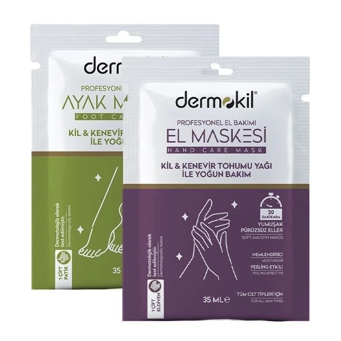 DERMOKİL Kil ve Kenevir Yağlı Peeling Etkili Ayak Maskesi 35 ml + El Maskesi 35 ml 2' li Set