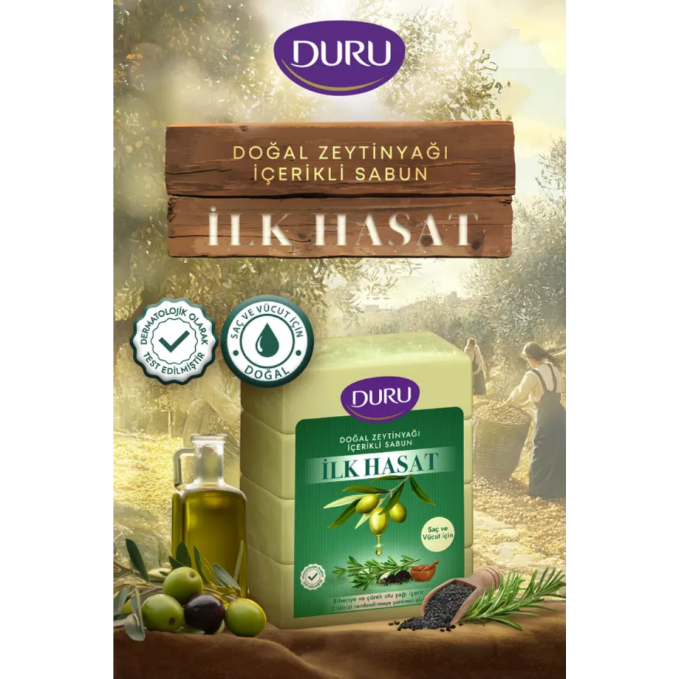 Duru İlk Hasat Doğal Zeytinyağı İçerikli Saç ve Vücut Sabunu  4x150 GR