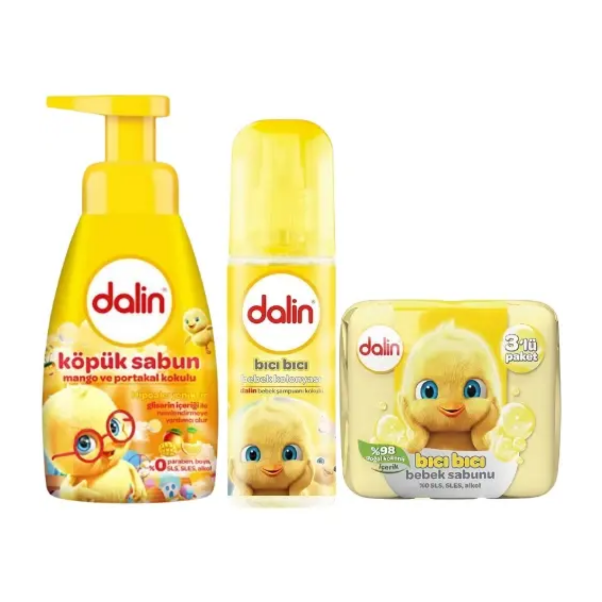 Dalin Bebek Kolonyası Bıcı Bıcı Klasik 150 ml+Dalin Bebe Sabun 3'lü +Dalin Köpük Sabun Mango&portakal 200ml