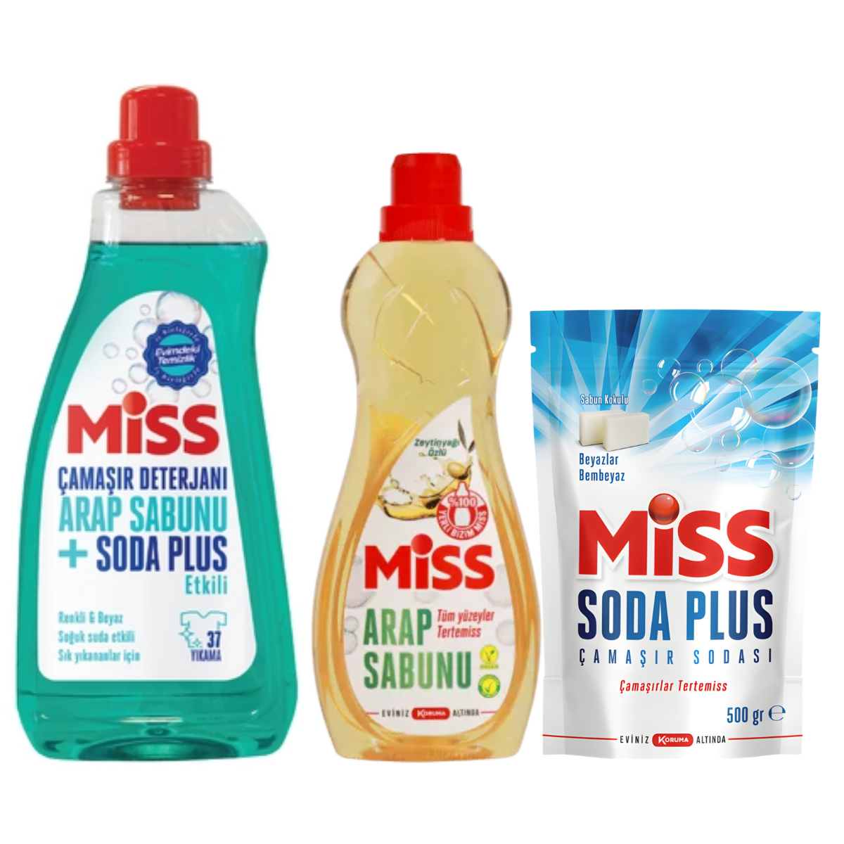 Miss Sıvı Çamaşır Deterjanı Arap Sabunu Ve Soda Etkili 1500 Ml + Arap Sabunu 1L + Soda Plus 500 gr