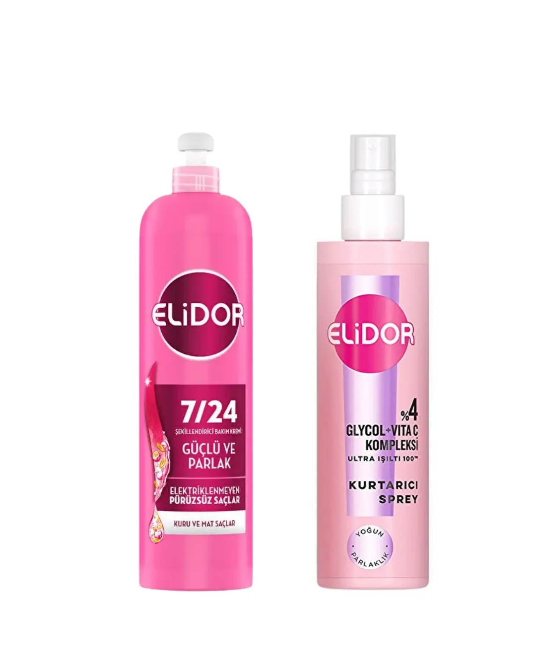 Elidor Güçlü ve Parlak Kuru ve Mat Saçlar 7/24 Şekillendirici 240ml + Kurtarıcı Sprey 200ml