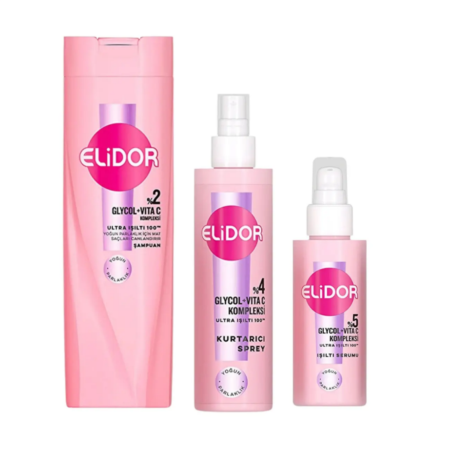 Elidor Saç Bakım Ultra Işıltı Yoğun Parlaklık 3'Lü Set (Şampuan 400ml + Sprey 200ml + Serum 90ml)