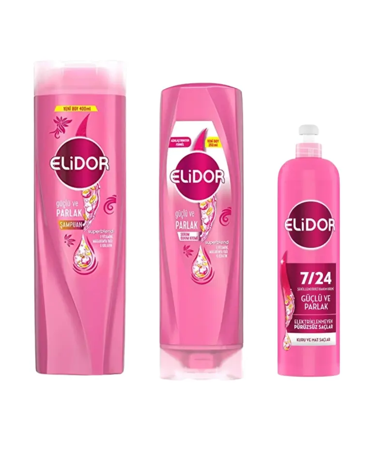 Elidor Superblend Güçlü ve Parlak - Kuru ve Mat Saçlar İçin 3'Lü Saç Bakım Seti