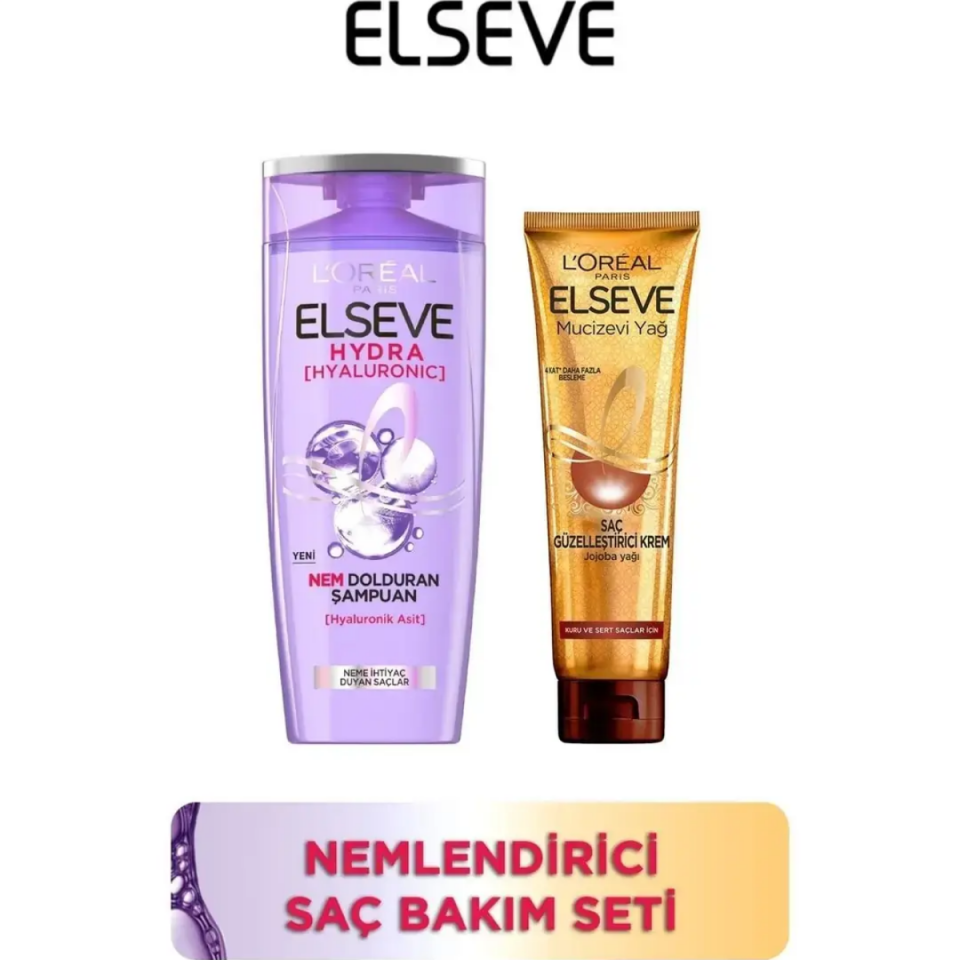 Elseve Hydra Şampuan + Mucizevi Yağ Saç Güzelleştirici Krem Seti - Kuru ve Sert Saçlar