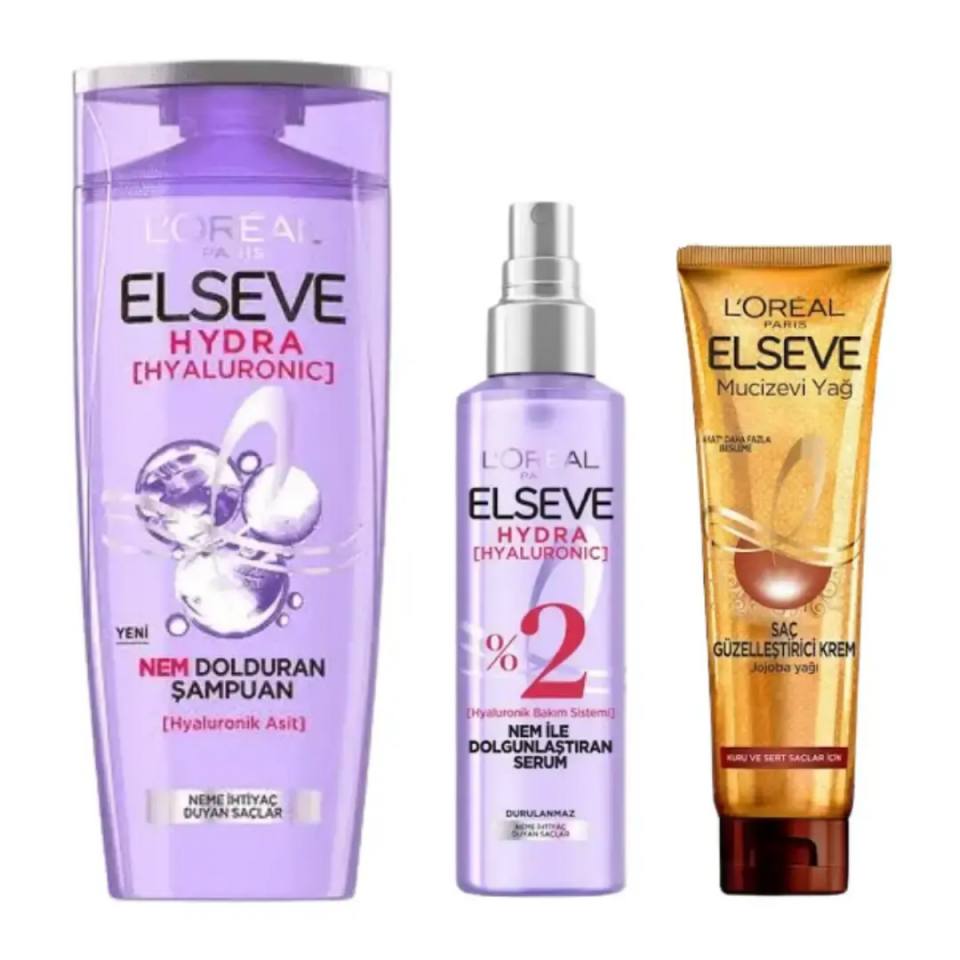 Elseve Hydra Şampuan + Serum + Mucizevi Yağ Saç Güzelleştirici Krem Seti - Kuru ve Sert Saçlar