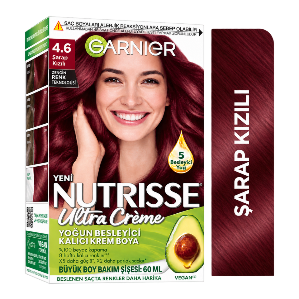 Garnier Nutrisse Yoğun Besleyici Kalıcı Krem Saç Boyası 4.6 Şarap Kızılı