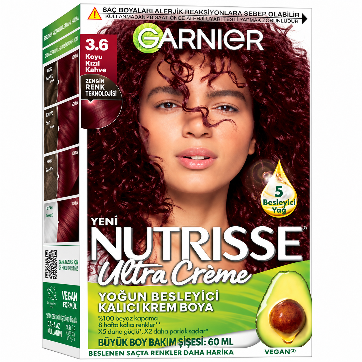 Garnier Nutrisse Yoğun Besleyici Kalıcı Krem Saç Boyası 3.6 Koyu Kızıl Kahve