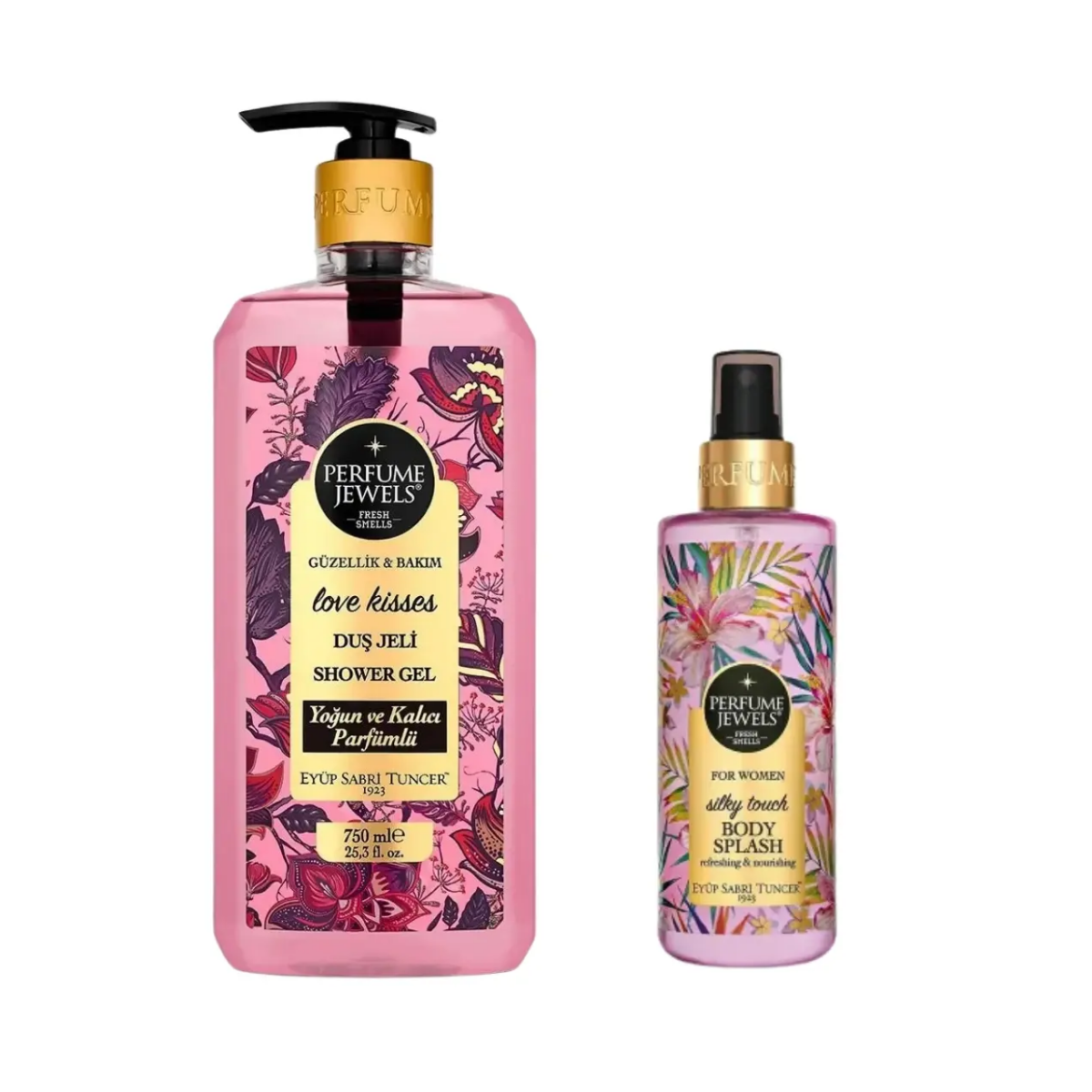 Eyüp Sabri Tuncer Perfume Jewels Love Kisses Duş Jeli 750 ml + Eyüp Sabri Tuncer Silky Touch 250 ml Vücut Spreyi 2'Li Set