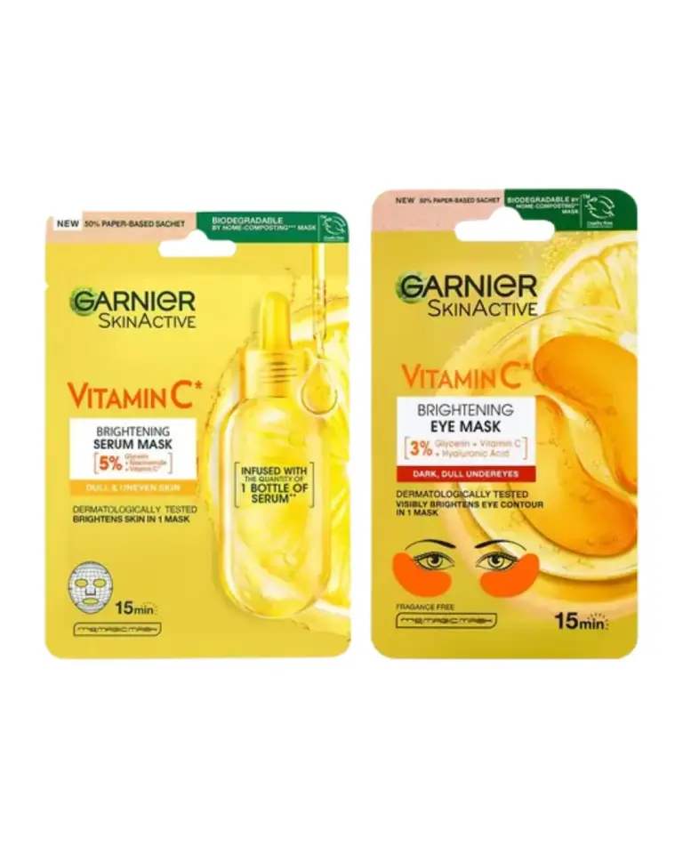 Garnier C Vitamini Parlak Aydınlatıcı Göz Maskesi +C Vitamini Parlaklık Verici Kağıt Yüz Maskesi