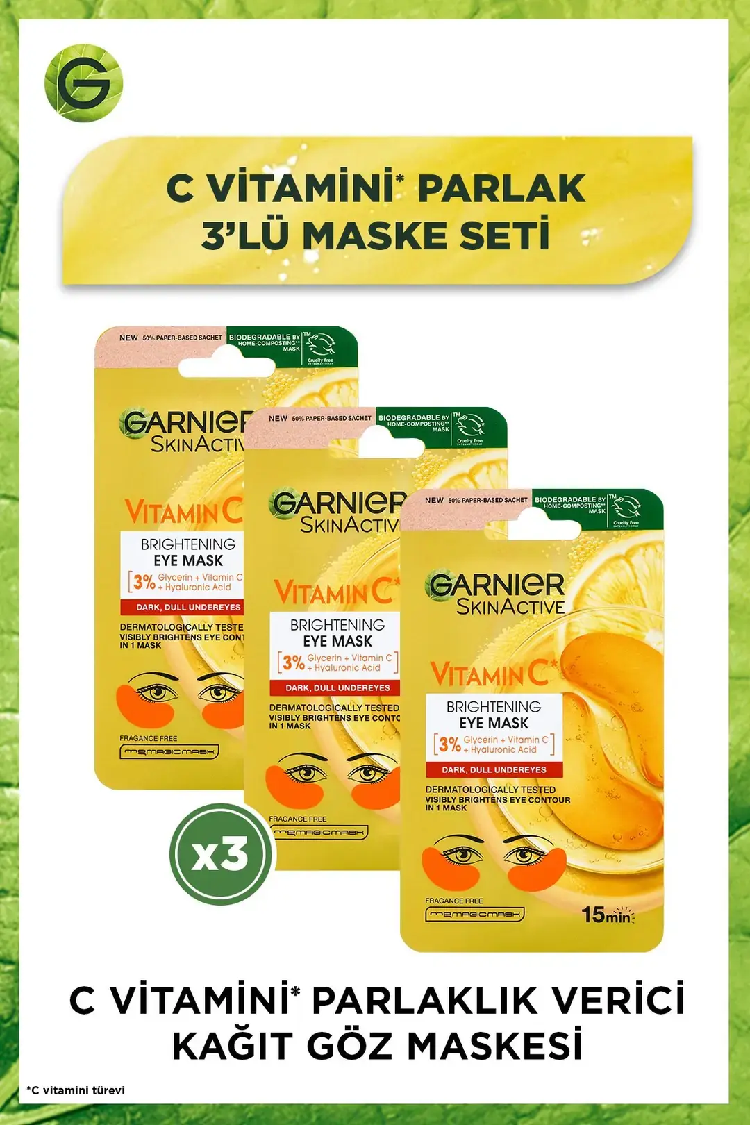Garnier C Vitamini Parlak Aydınlatıcı Göz Maskesi 3'lü Set