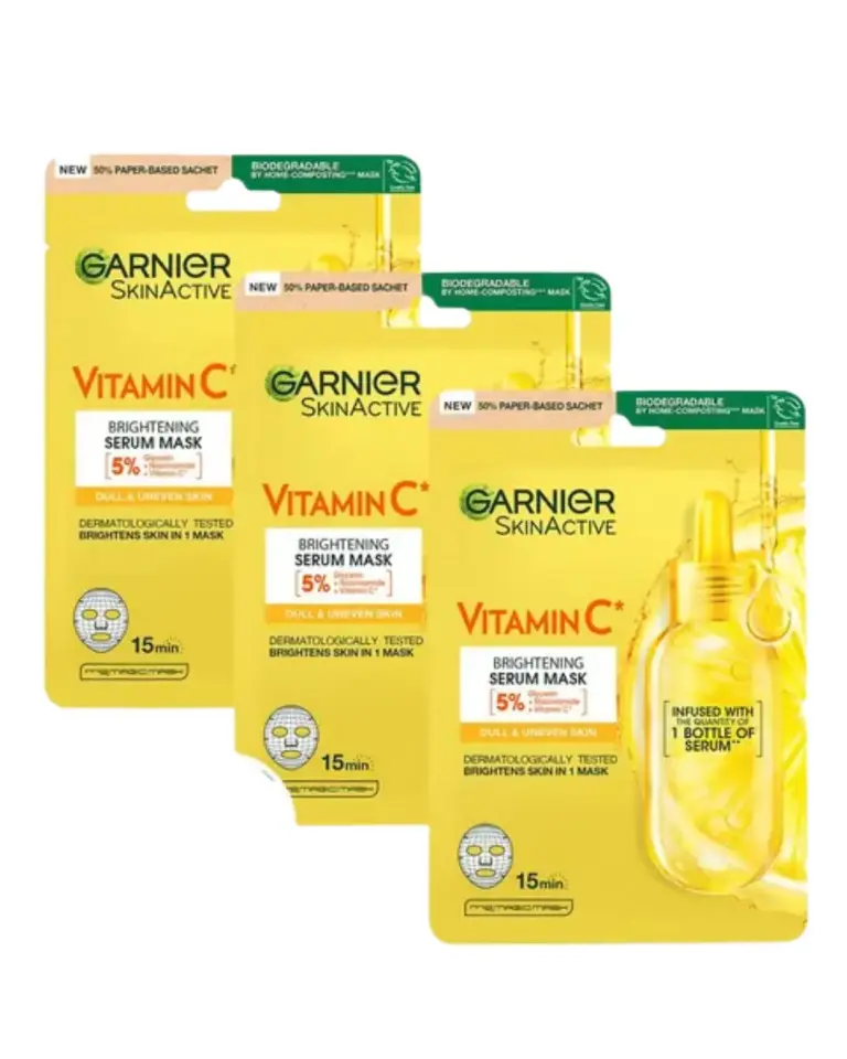 Garnier C Vitamini Parlaklık Verici Kağıt Yüz Maskesi 3'lü Set