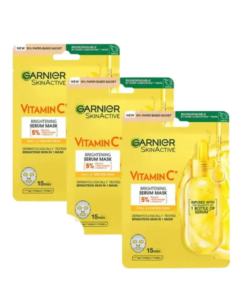 Garnier C Vitamini Parlaklık Verici Kağıt Yüz Maskesi 3'lü Set