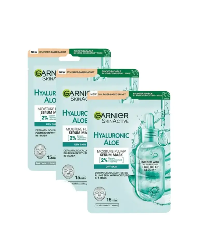 Garnier Hyaluronik Aloe Tazeleyici Kağıt Yüz Maskesi 3'lü Set