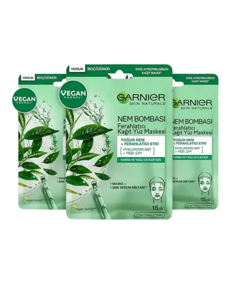 Garnier Kağıt Yüz Maskesi Ferahlatıcı Nem Bombası 28 gr X 3 Adet